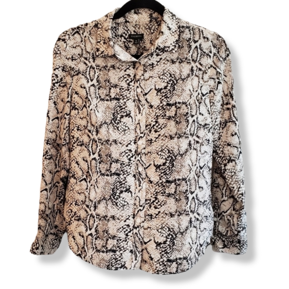 Talbots Snakeskin Print Button Up Blouse